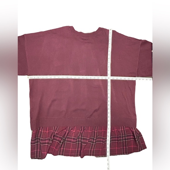 Torrid preppy cozy chic plus size burgundy sweater with plaid ruffle hem NWT 4X - Picture 6 of 10